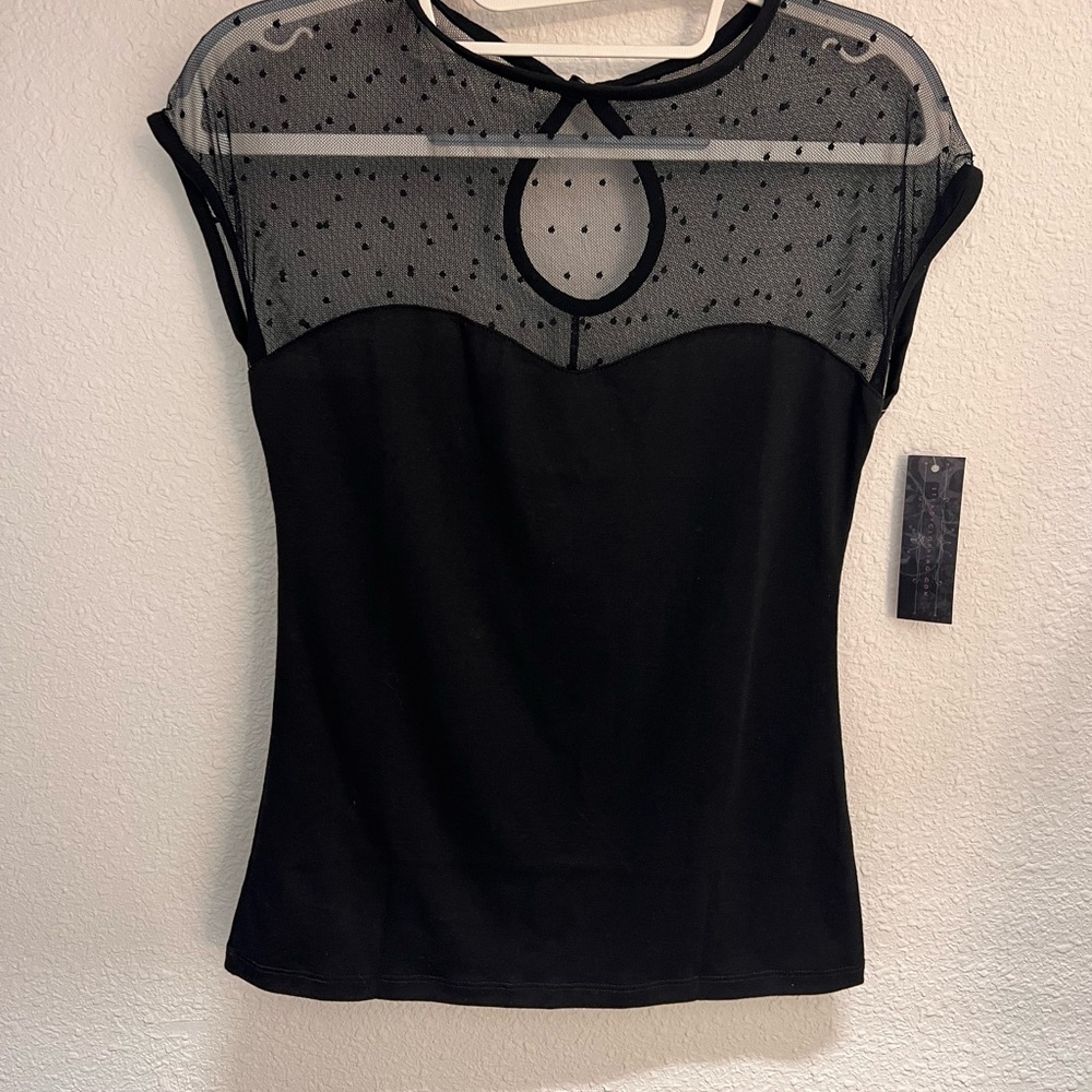 RockSteady Black Sheer Polka Dot Blouse